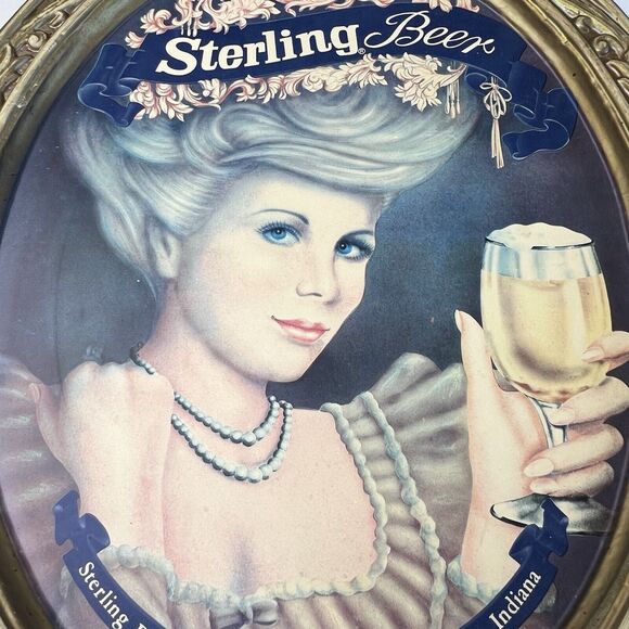 Vintage 1976 Sterling Beer Oval Sign Embossed Blonde Blue Eyed Woman Portrait - Picture 4 of 16